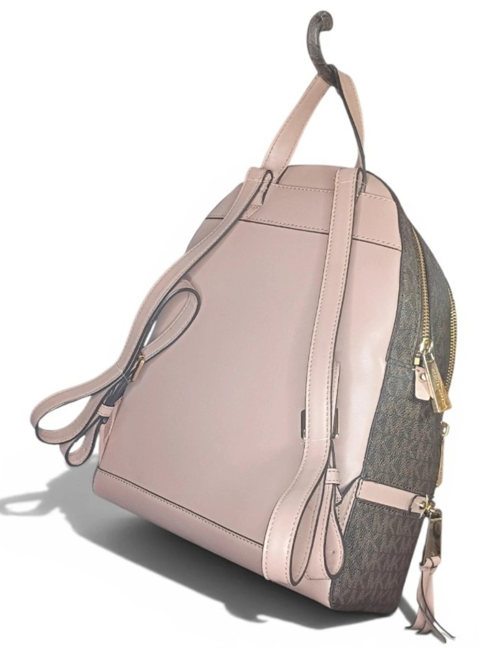 Michael Kors Rhea Zip Stripe Medium Backpack Pink & Brown Monogram